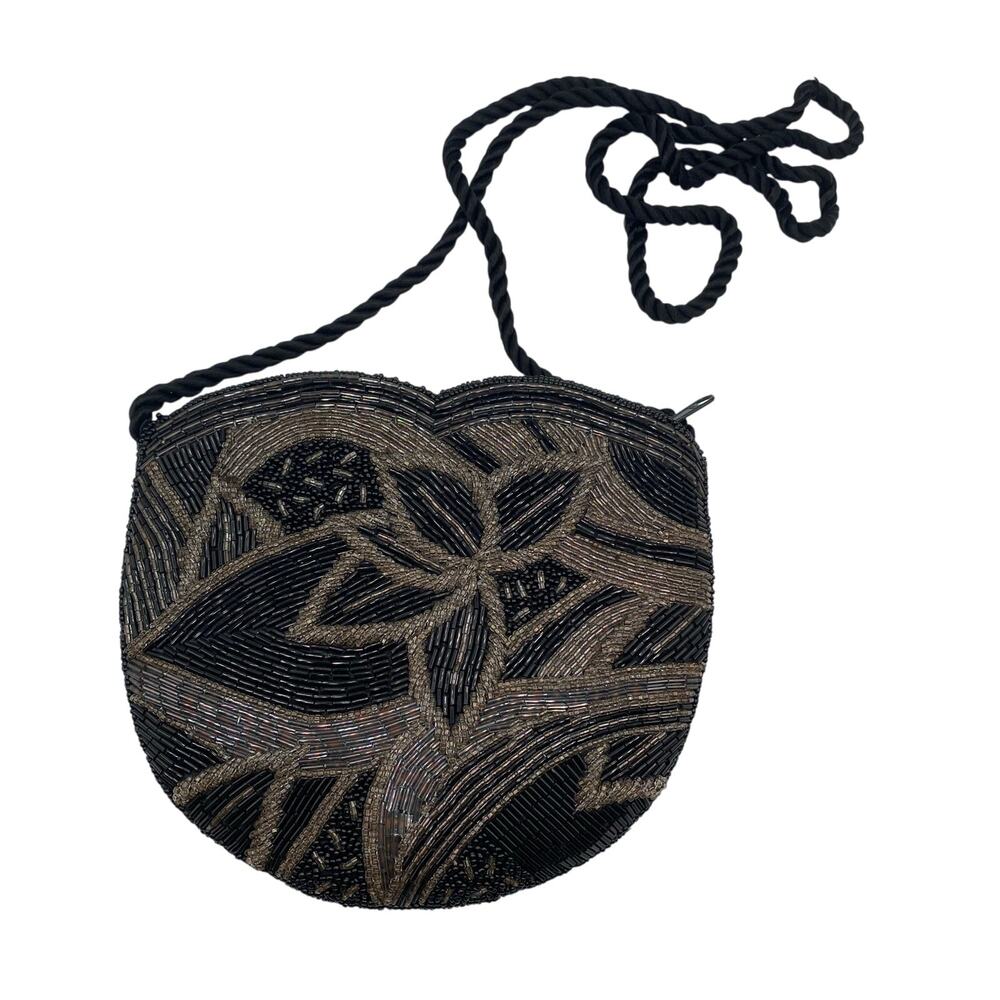Elegant Vintage Beaded Flower Evening Bag Shoulder Purse